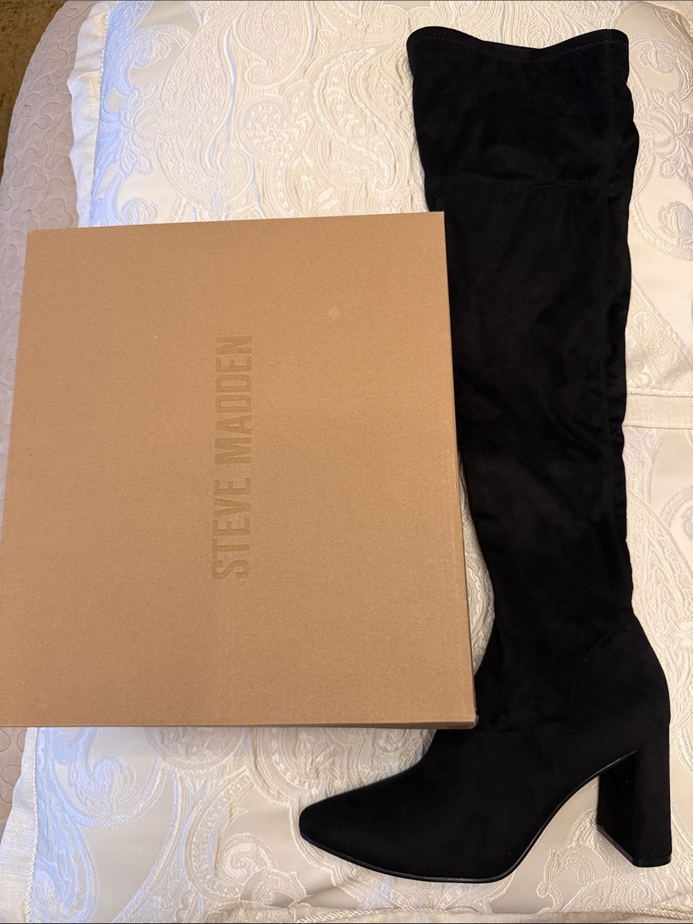 SOLD OUT Steve Madden Black Over-the-Knee Suede Block Heel Boots - Picture 2 of 5